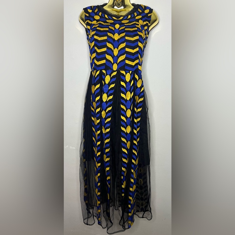 Lubergluck A-Line dress with Blue and Gold Accents